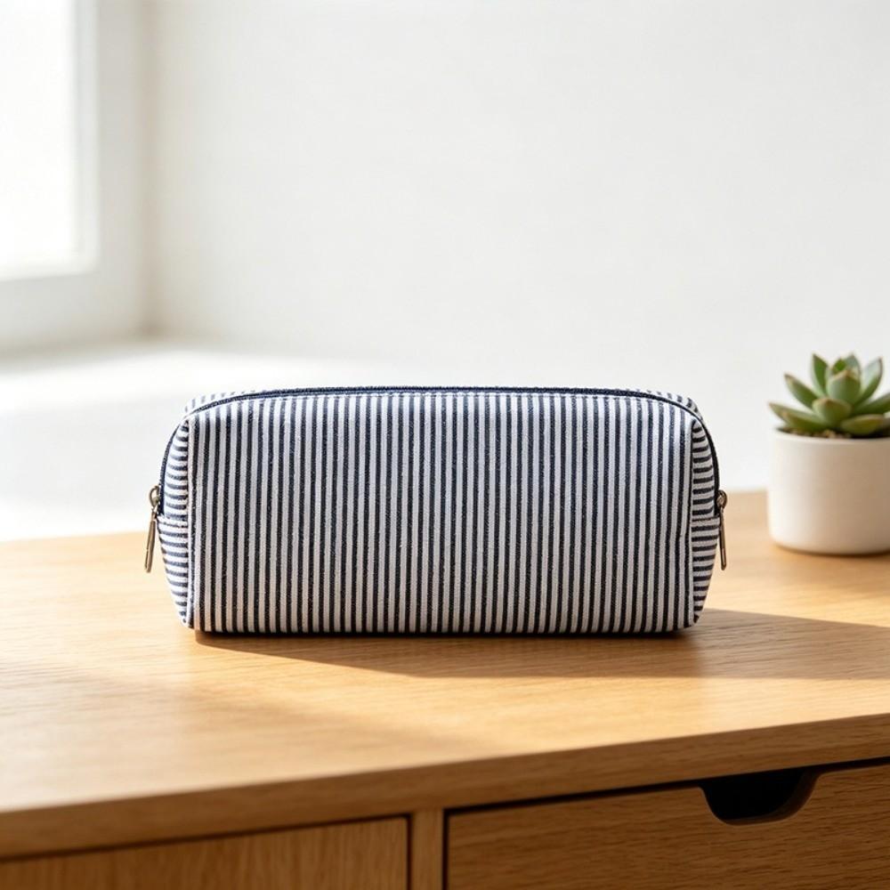 Striped Print Pencil Pouch Polyester Bubble Yarn Pen Bag Minimalist Stationery Pouch School Office