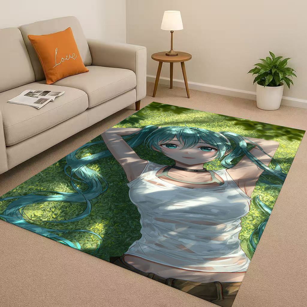 3D Kawaii M MIKU Music Cartoon Girl Living Room Non Slip Area Rug Carpet for Bedroom Playroom Sofa,Easy Clean Home Decor Doormat