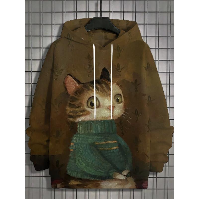 Autumn and Winter New Men's 3D Full Body Print Japanese Black Cat Hoodie Unisex Casual Fashion Men's Hoodie Street Men's Tops