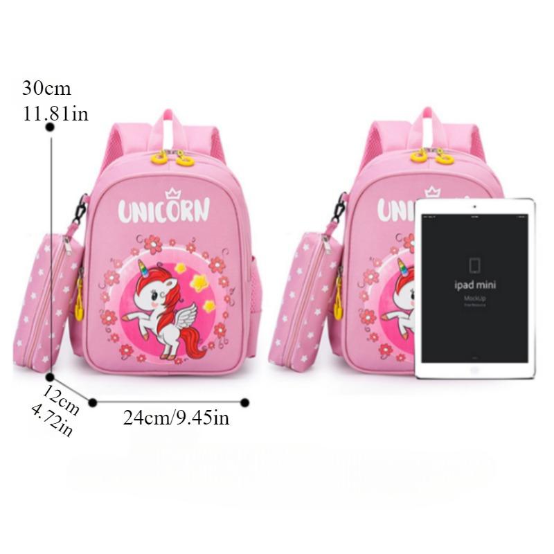 Kids Backpack Pencil Case Set Cute Cartoon Unicorn School Bag Lightweight Waterproof Spine Protection Large Capacity Bookbag