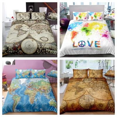 Map Print Duvet Cover Set with Pillowcase Quilt Cover Luxury Bedding Suit Man Woman King Size Bedding Home Textiles
