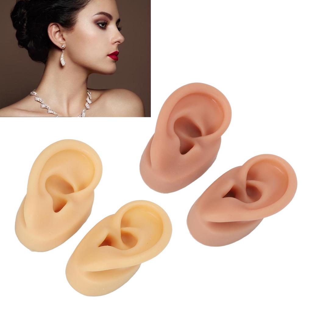 2 Pair 3D Silicone Ear Model Soft Flexible Left Right Ear Simulated Fake Model Practice Tool for Teaching Jewelry Display