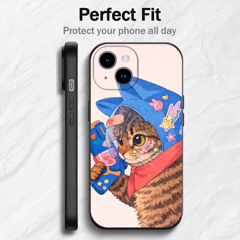 Colorful Cat Design Phone Case For 17 16 15 14 13 12 11 Mini XS XR X 6S 6 Pro Max Plus Black Soft Cover