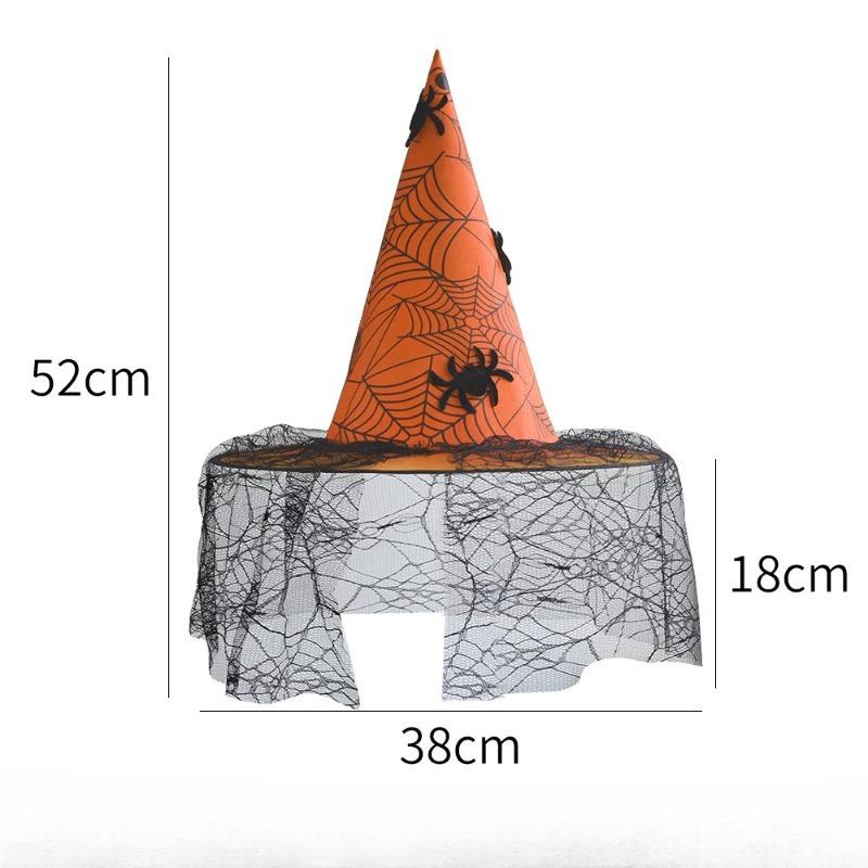 Halloween Witch Hat Makeup Costume Props Cosplay Dance Witch Hat Mesh Sticky Spider Wizard Hat Halloween Decorations for Home