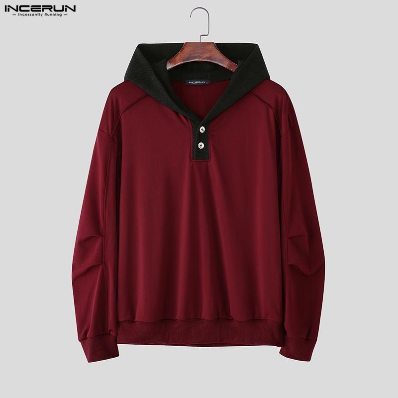 INCERUN S-5XL Men Casual Long Sleeve Stitching Hooded Pullovers Sweatshirts Hoodies