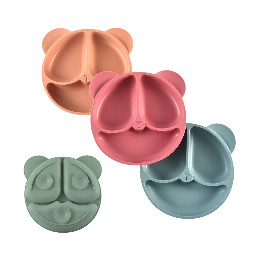 1pc 20x20x3cm Cute Bear Baby Food Supplement Tableware - Food Grade Silicone Suction Cup Dinner Plate Fall-proof Food Bowl