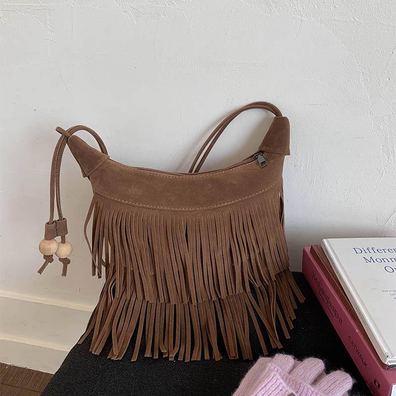 Frosted Design Bag Autumn New Women's Bag Bohemian Retro Versatile Messenger Bag Fringed Bag