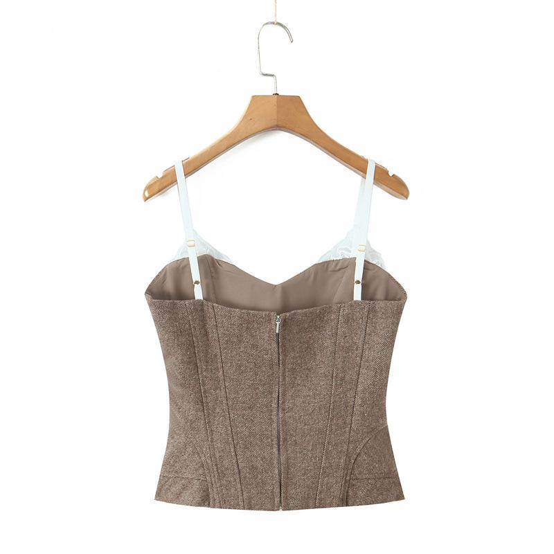 Retro Spicy Girl Off-Shoulder Fishbone Camisole: Women's Strapless Waist-Cinching Spliced Two-Piece Vest