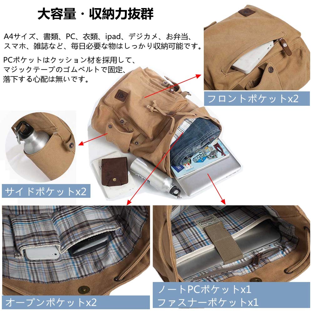 [SKYBOW] Canvas Backpack Large Capacity Retro Water-Repellent Unisex (Green)