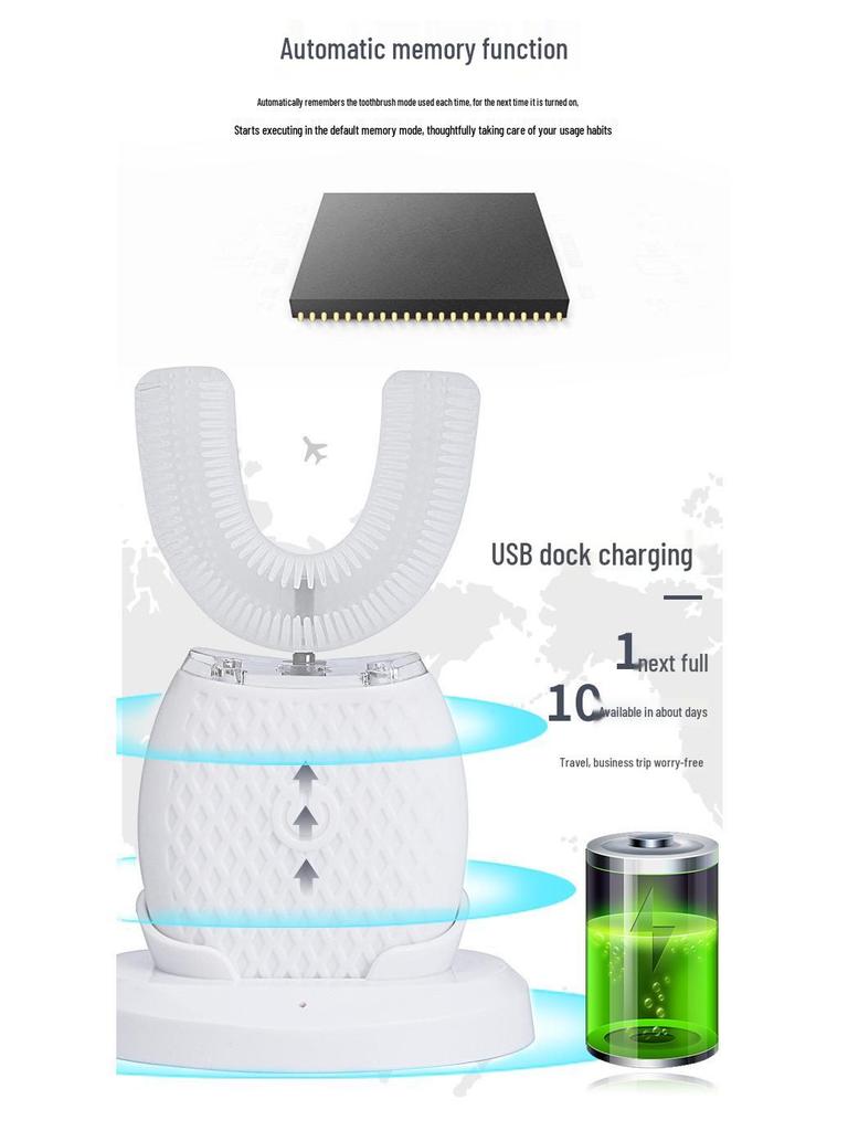 Szczoteczka elektryczna 360°: W kształcie litery U, Wodoodporne, Wybielanie zimnym światłem dla dorosłych i dzieci