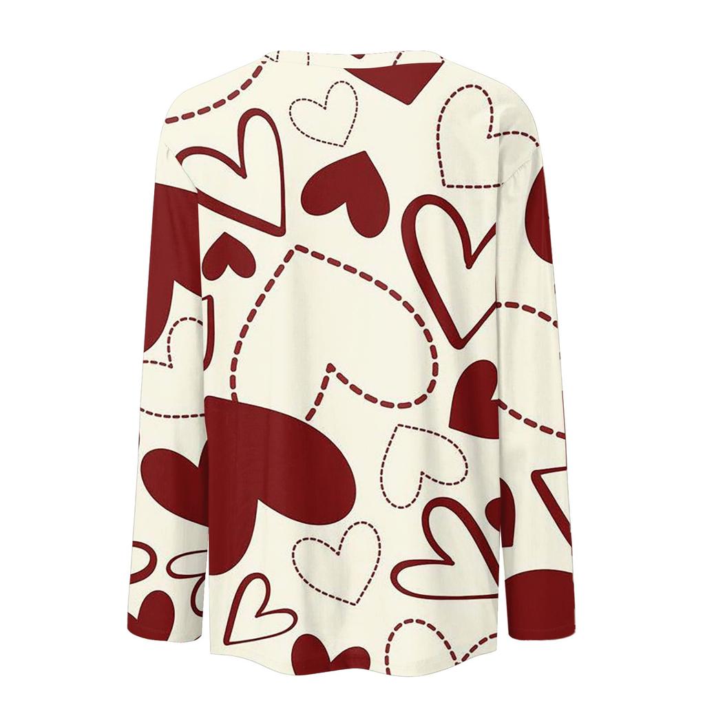 Women's Fashion Casual Long Sleeve Print Round Neck Pullover Top Blouse