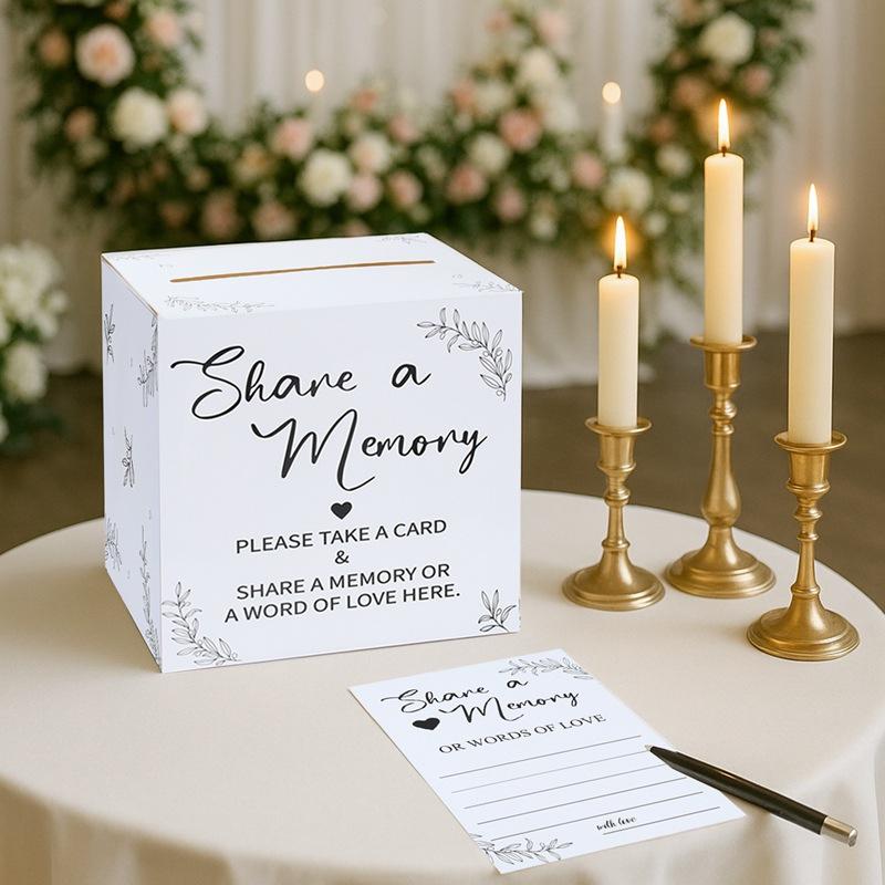 WTEMPO Festive Party Gift Boxes with Cards Writable and Graffiable White Wedding/Bridal Shower/Proposal Cards Boxes, DIY Foldable Universal Vote Boxes