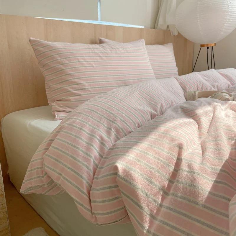 Nordic Sling Cotton Pink Stripes Duvet Cover 150x200 Size Girl's Room Housse Skin Friendly Breathable Comforter Sets