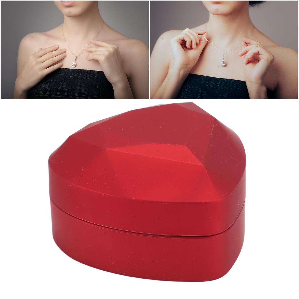 LED Light Pendant Necklace Box Large Capacity Soft Lining Hrt Shaped LED Pendant Box Jewelry Gift Box for Valentine's Day Anniversary Wedding