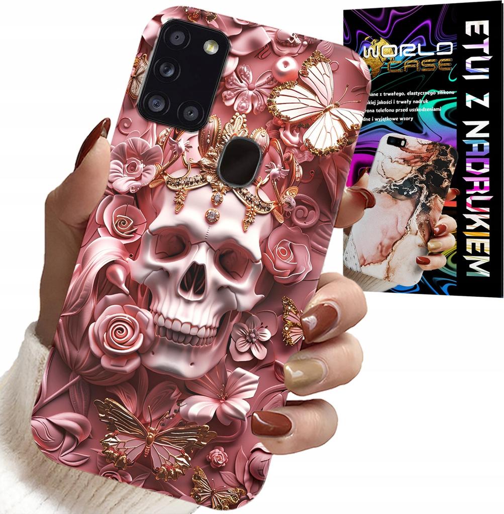 Etui Do Samsung Galaxy A21S - Kobiece, Modne Wzory, Czaszka W Róże