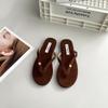 Soft bottom outer wear solid color sandals simple foot pinching summer new flat bottom non-slip holiday beach flip-flops female tide