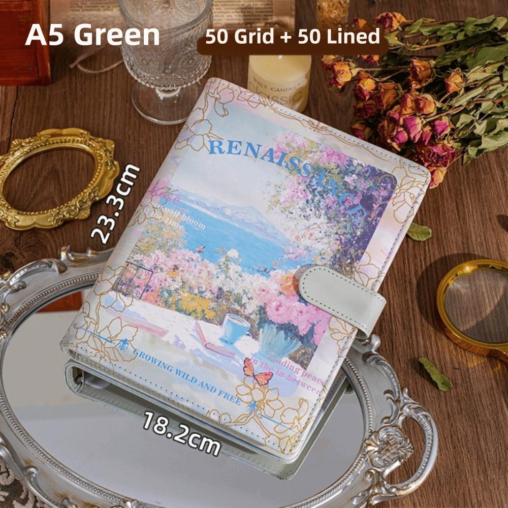 

Блокноты на кольцах формата А5 в стиле ретро с масляной живописью, студенческий блокнот, модный блокнот на разъемных листах для студента зелёный