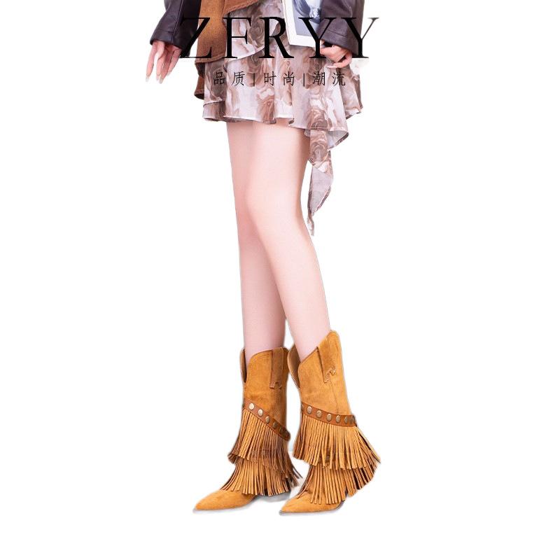 French retro suede thick heel short boots women's autumn and winter new elastic thin boots side zipper fashion women's shoes batch