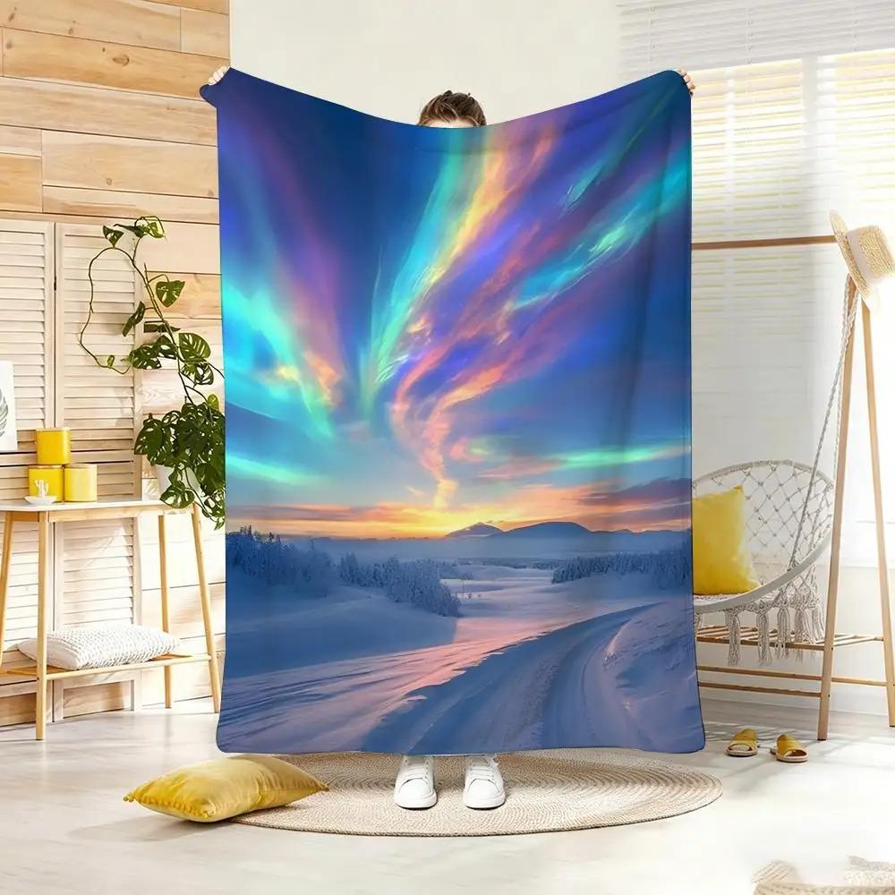 Dreamy Aurora Boreal Throw Lightweight  Flannel Blanket Soft Skin-Friendly For Summer Cooling