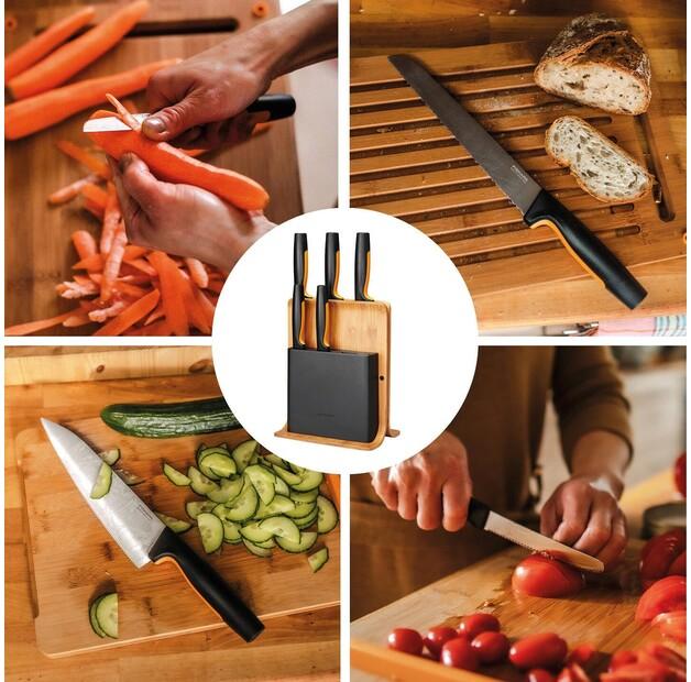 Fiskars Functional Form Knife Set with Bamboo Block, 5 Pieces (1057552)