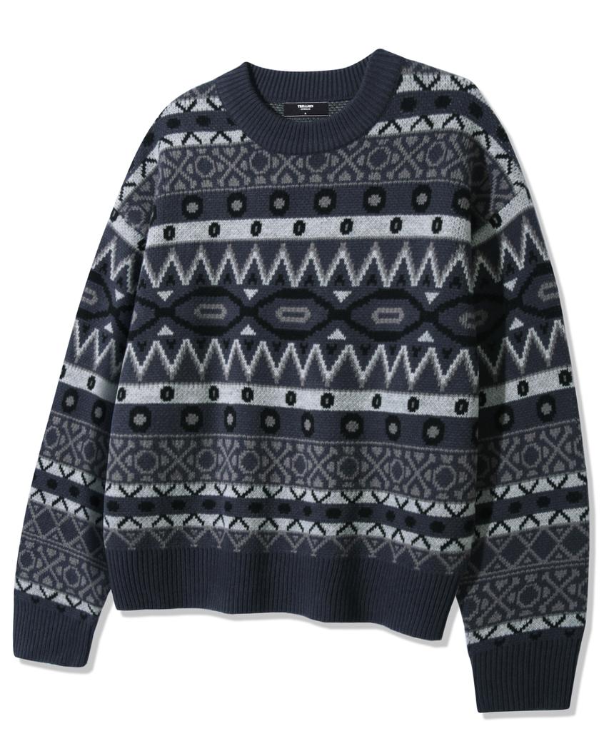 TRILLION Vintage Fair Isle Jacquard Crewneck Knit_Navy