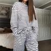 Women's Clothing Stripe Long-sleeved Top High-waist Trousers Fashion Casual Suit Women