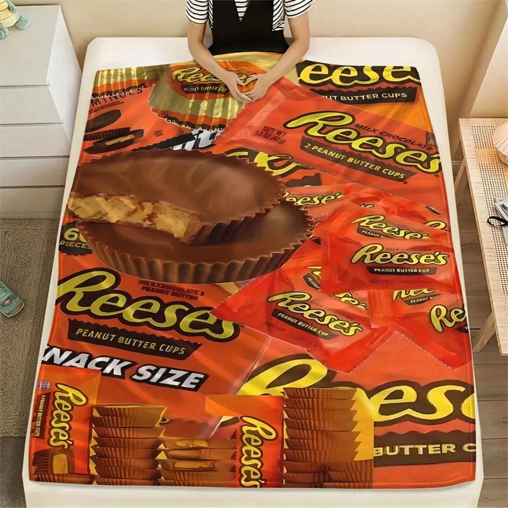 Reese's Peanut Butter Cups Blanket - Sweet Candy Design, Perfect for Couch Snuggles & Bedroom Decor