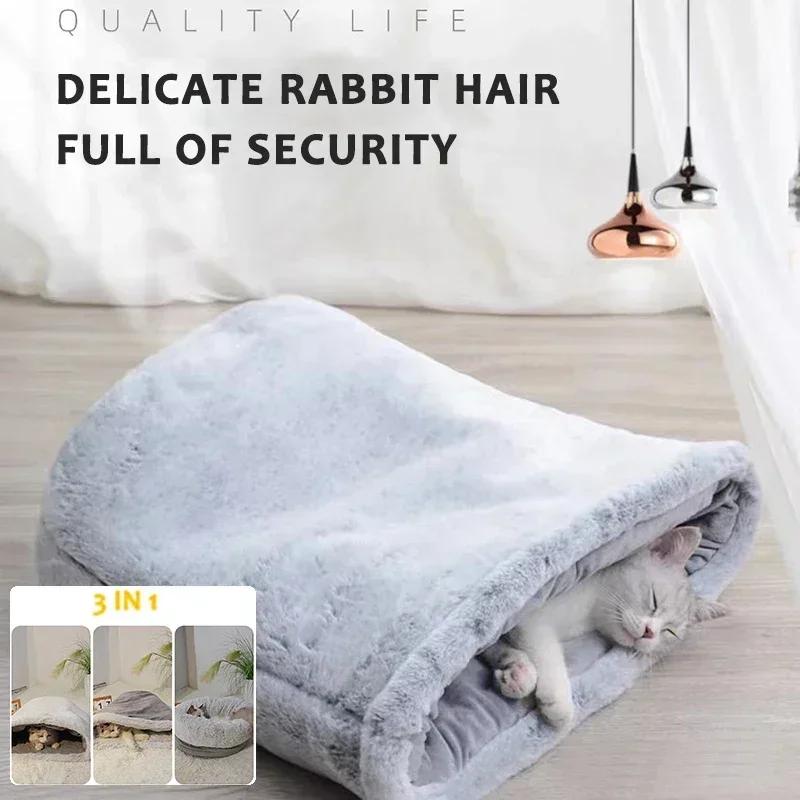 Haustier Katze Höhlenbett Winter Weich Warm Plüsch Nest Verdickter Schlafsack Welpe Kätzchen Sofa Kissen Set Haustierbedarf