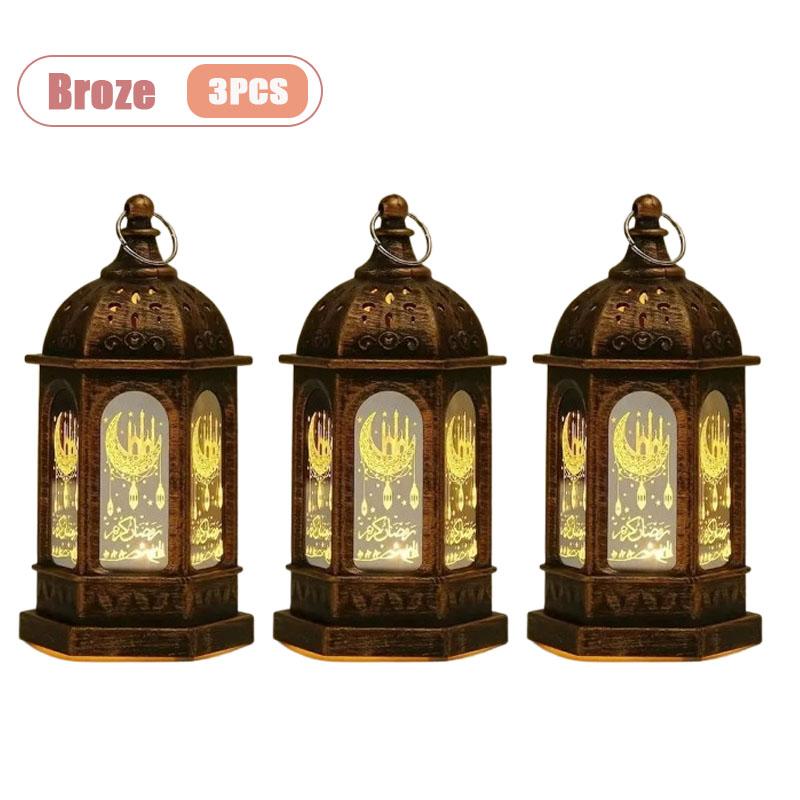 1-10PCS 2026 Ramadan Vintage Castle Lantern Middle Eastern Handheld Light Electronic Candle Decorative Ornament