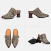 Johnature Genuine Leather Retro Ethnic Style High Heels Pointed Toe Slippers Versatile Women's Shoes