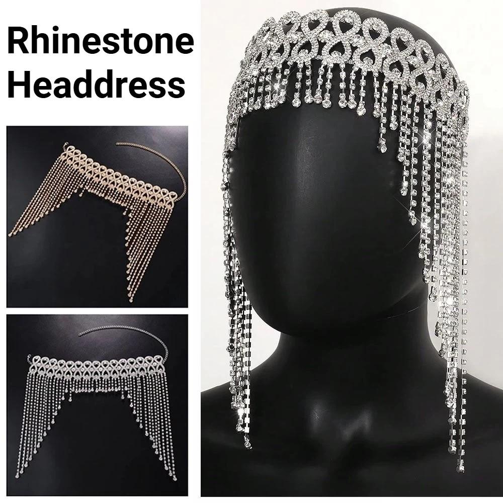 Long Tassel Sparkling Tiara Headdress Shiny Headpiece Cap Tassel Hair Chain  Party Props