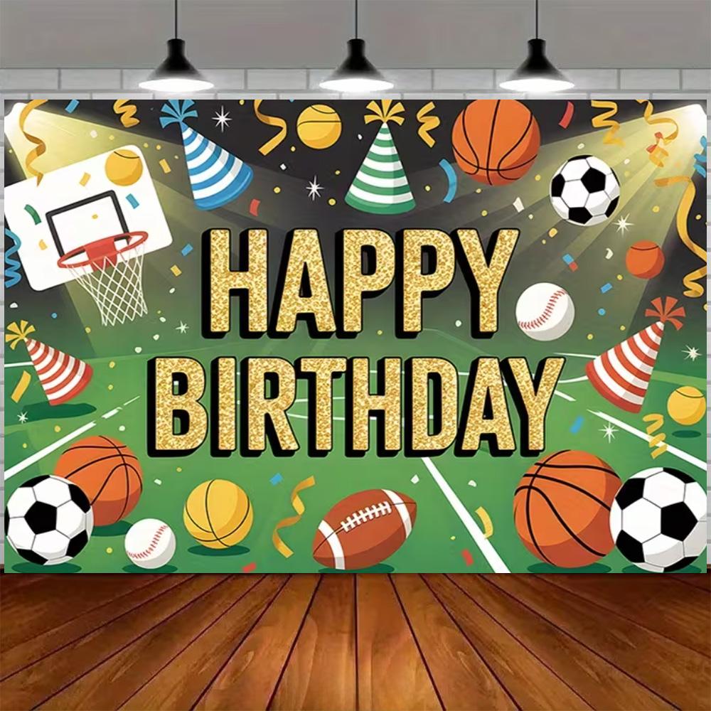 Green and blue football themed birthday decoration banner Backdrop, football field children birthday party photography Backdrop