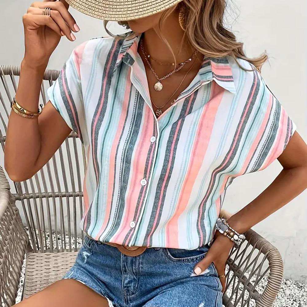Stile Hawaiano Stampa 3D Monopetto Donna Camicia Hawaiana Moda Collo a Revers T-Shirt Estiva Manica Corta Donna