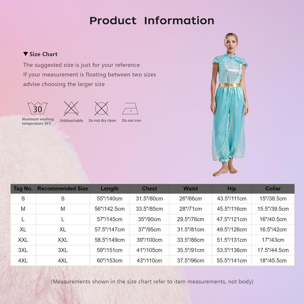 Womens Arabian Princess Costumes Halloween Carnival Aladin Theme Party Jasmines Outfit Sequin Tulle Rompers Belly Dance Jumpsuit