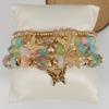 4Pcs Bohemian Butterfly Beaded Bracelets, Crystal Zinc Alloy Pendant, Ladies Daily Party Jewelry