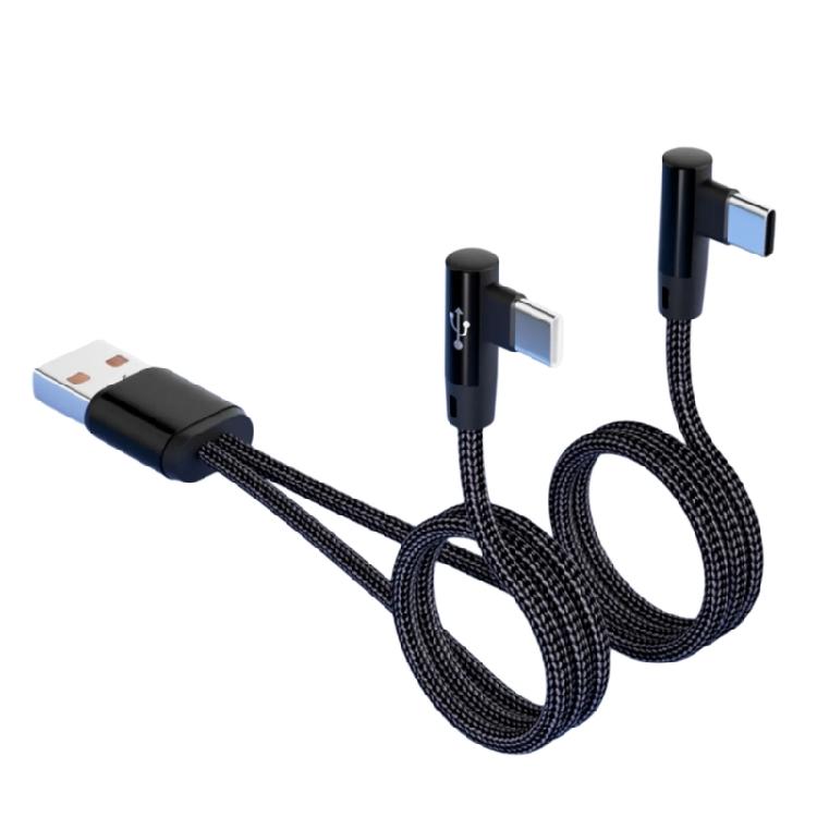 Flexible Angled 2 In 1 USB To USB C Split Charging Cable 5A Fast Charge Cord  For Efficient Power Delivery