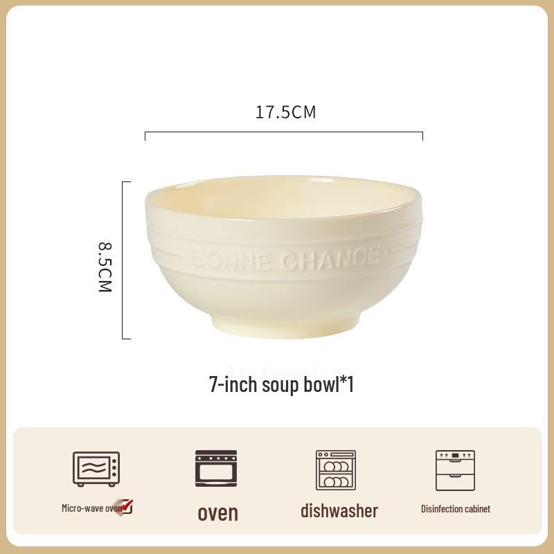 French Cream Style Underglaze Ceramic Bowl Set (2025), Including Rice Bowl, Plate, and Chopsticks.