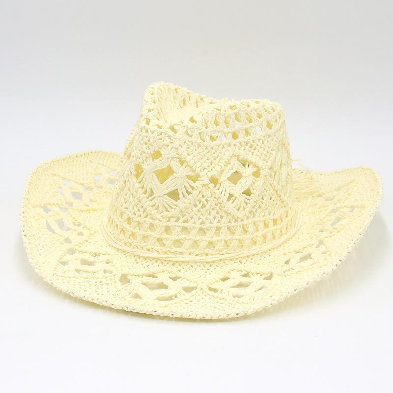 Hot-selling Hollowed-out Panama Straw Hat Women's Retro Straw Woven Western Cowboy Hat Men's Summer Sunscreen Beach Hat