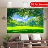 2D flat printing party banner: 1 green grass and tree background banner