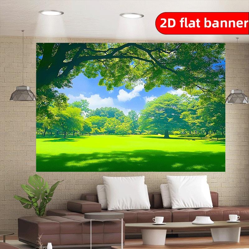 2D flat printing party banner: 1 green grass and tree background banner
