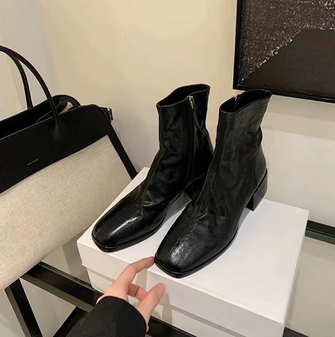2026 Autumn Winter Design Heel Ankle Boot Fashion Square Toe Zipper Ladies Casual Chelsea Boots Shoes Genuine Leather Short Boot