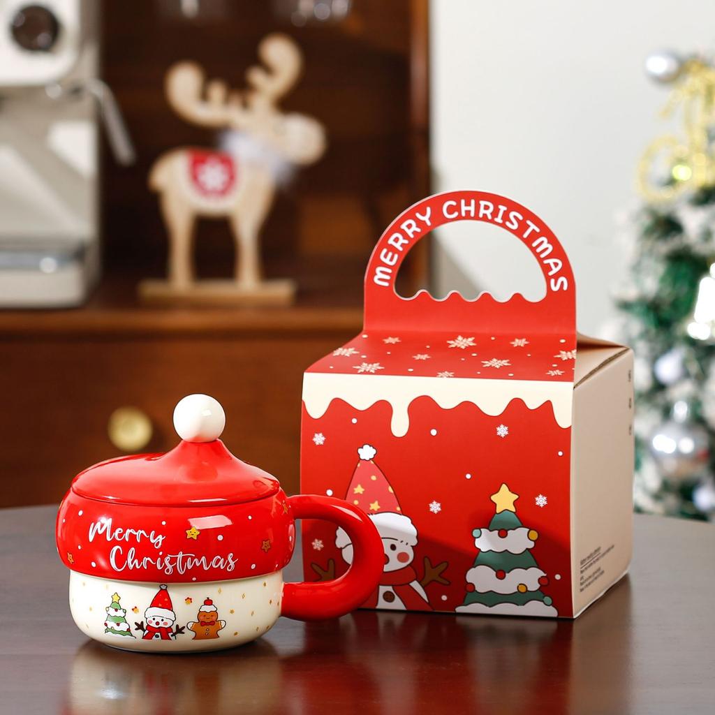 Creative cartoon ceramic Christmas cup souvenir high value large capacity mug Christmas gift set