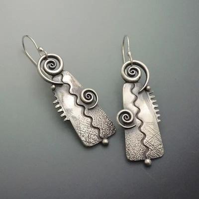 Vintage Geometric Shape Spiral Pattern Dangle Earrings Retro Bohemian Style Silver Color Jewelry Trendy Tourism Souvenir