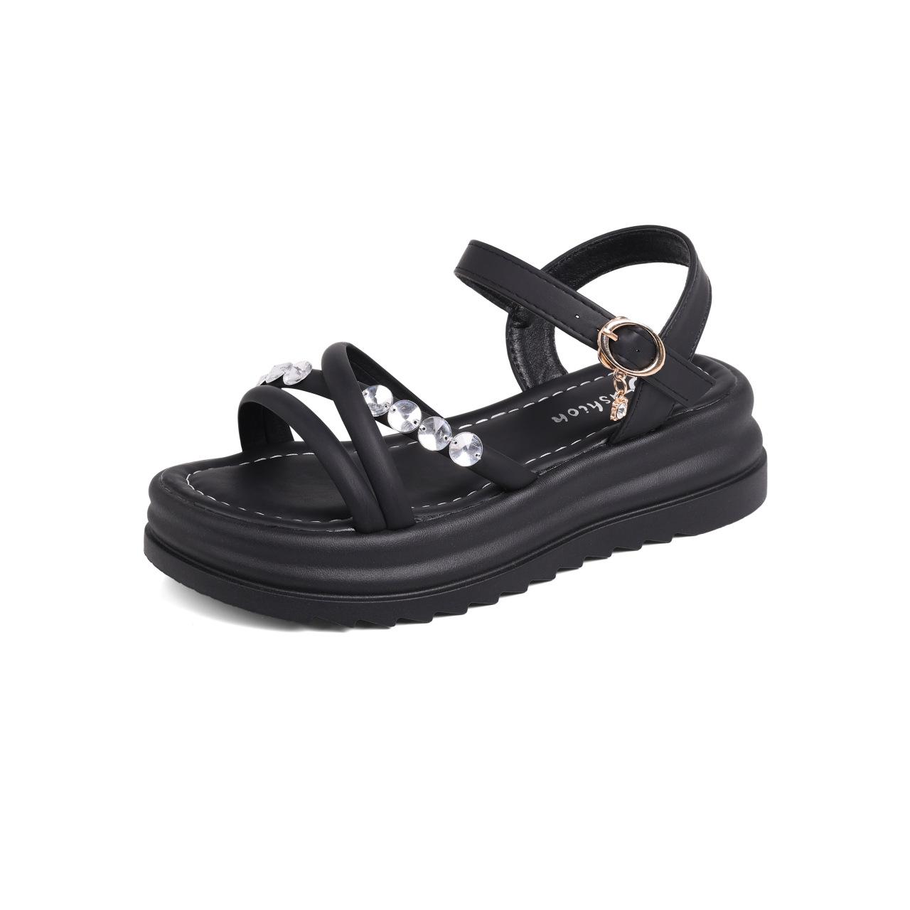 

2025 summer Korean version of the new outer wear fashion with skirt rhinestone sandals casual platform beach Roman sandals women 41 чорний