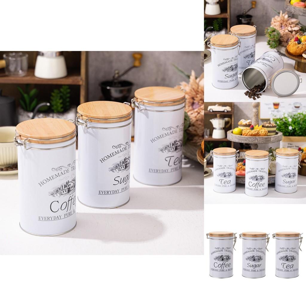 Elegant White Enamel Coffee Canister Set Of Three For Kitchen Storage And Organization