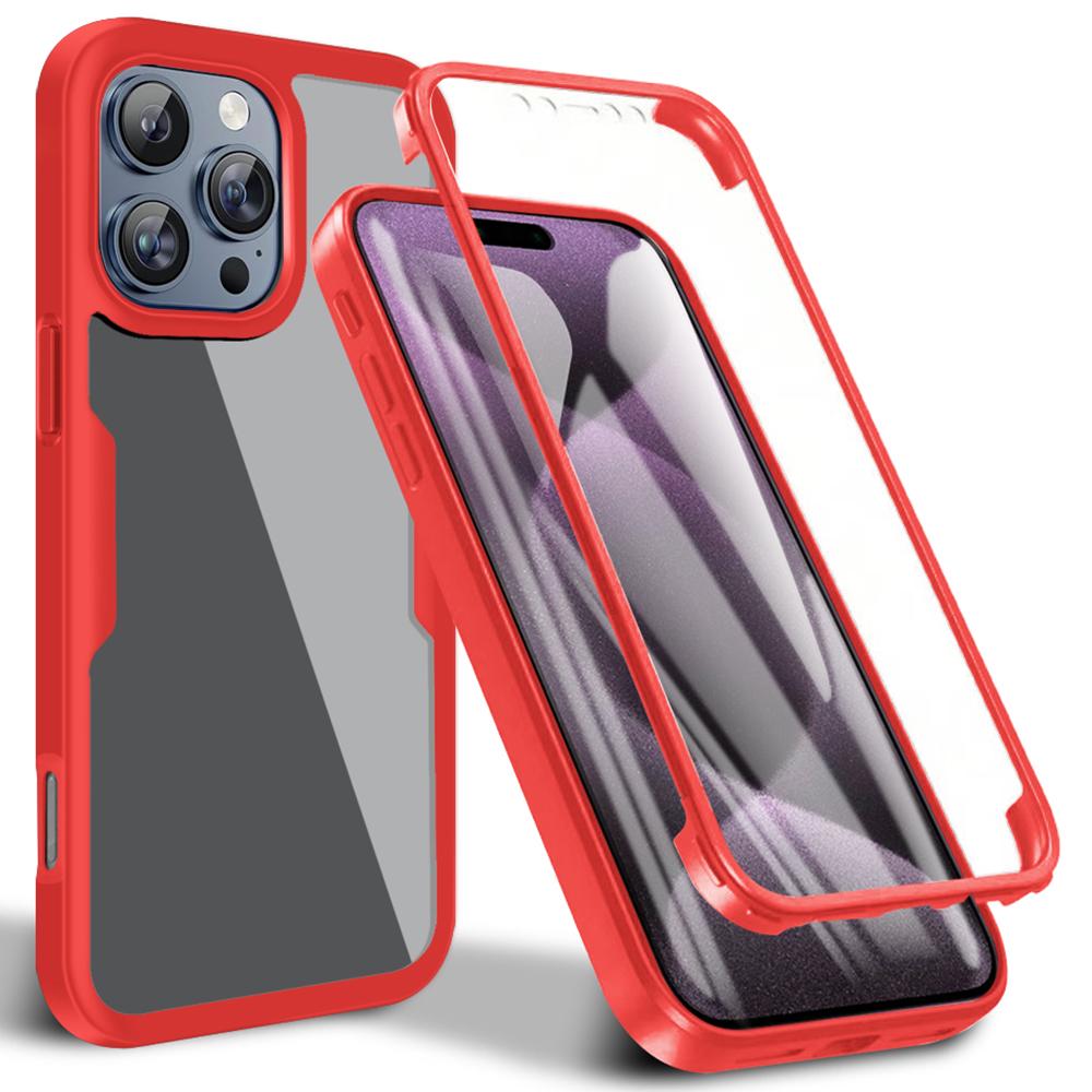 

For iPhone 16 Pro Max Case Acrylic+TPU Clear Phone Cover with PET Screen Film Red