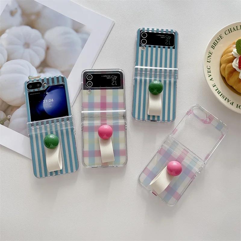 For Samsung Galaxy Z Flip 3 4 5 6 Case ZFlip5 Z Flip5 ZFlip 5 Cute Lattice Ball Ring Shockproof Back Cover
