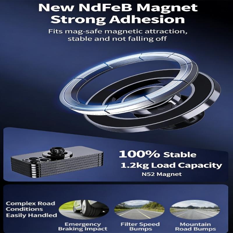Wireless Charging Friendly Car Phone Holder Magnetic Mount Including 360° Rotation Strong Build for Devices