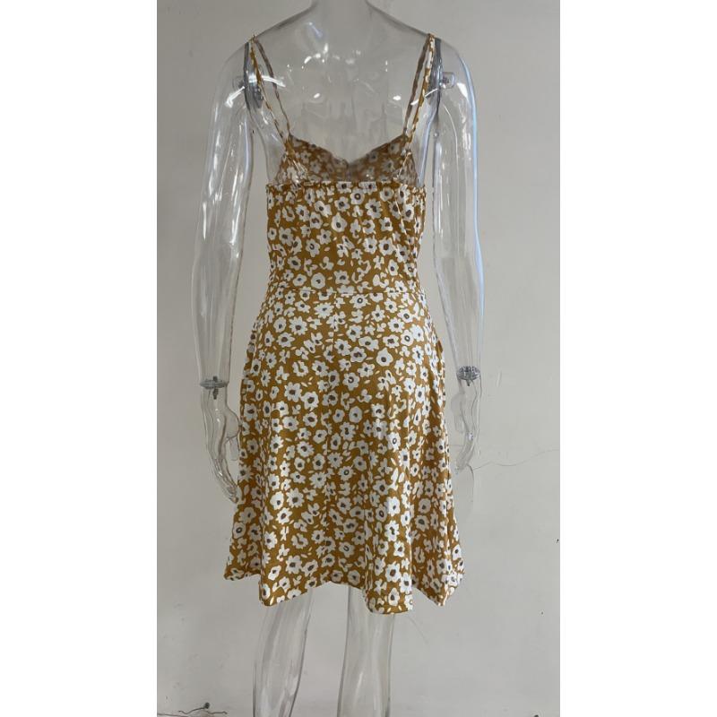 GMXIA Rochie sexy cu halter, primăvară și vară, mărime mare, imprimată cu imprimeu floral, fustă scurtă medie