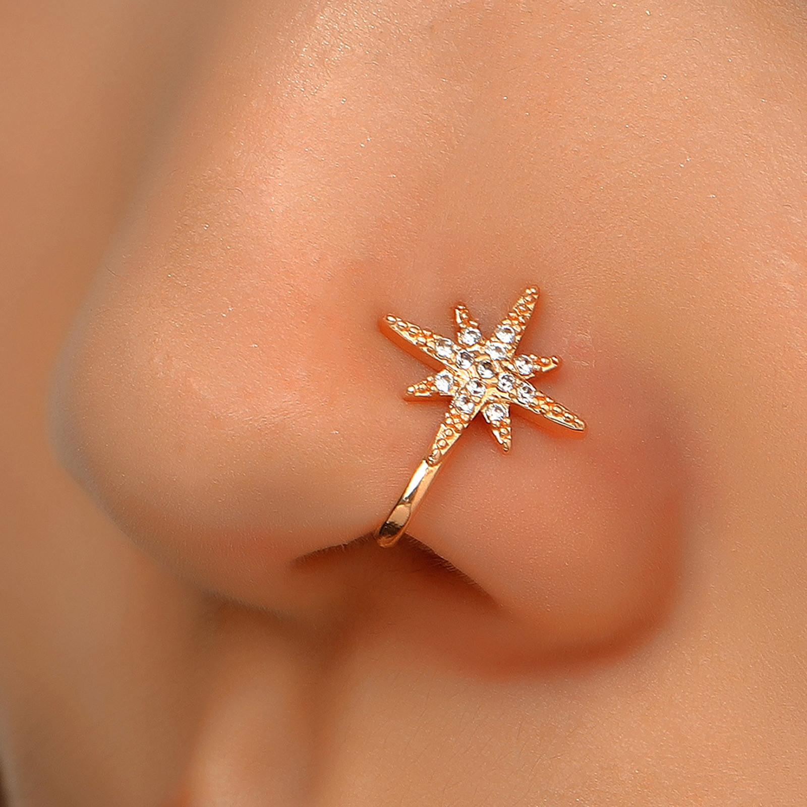 

Non Perforated Nose Clip Copper Inlaid Zircon U-shaped Star Shaped Heart-shaped Crown Nose Ring Non Perforated Nose Decoration Puncture Decoration One Size золотой